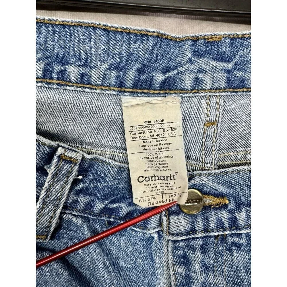 Carhartt Jeans Mens 38x32 Blue Denim Relaxed Fit Straight Medium Wash B17-STW